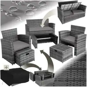 Rattanmöbel tectake Polyrattan Garten Sitzgruppe für 4 Personen mit Hocker