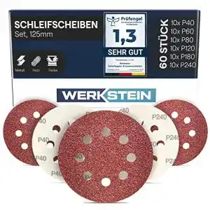 Schleifscheiben 125 mm Werkstein – 60 Stück Schleifpapier Set