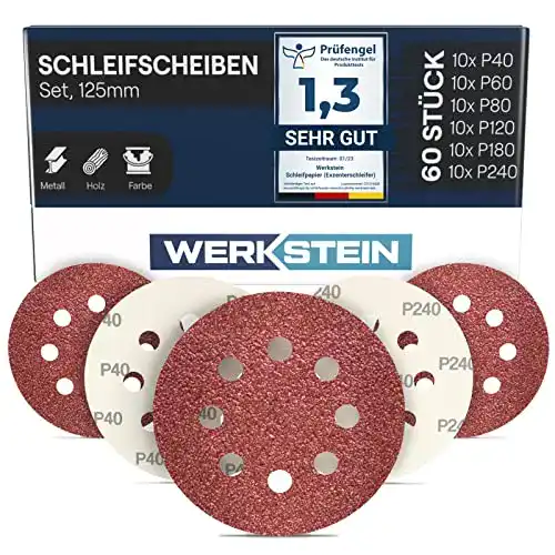 Schleifscheiben 125 mm Werkstein – 60 Stück Schleifpapier Set