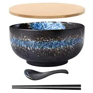 Ramen-Schüssel Muxue mit Deckel und Löffel aus Keramik, Vintage-Design