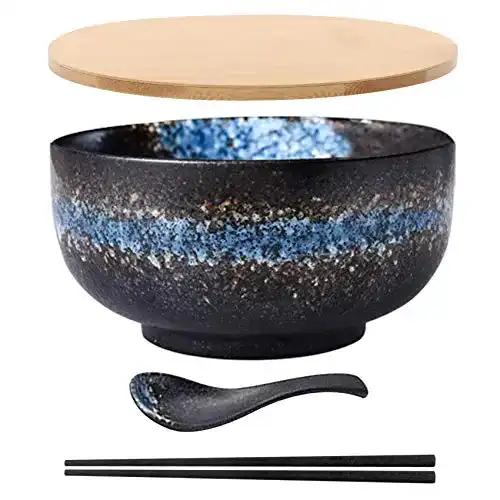 Ramen-Schüssel Muxue mit Deckel und Löffel aus Keramik, Vintage-Design