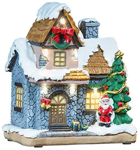 Weihnachtsdorf Infactory: Deko-Weihnachtshaus mit Santa Claus und LED-Beleuchtung