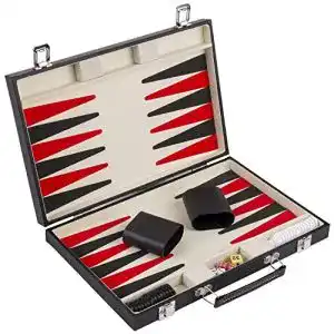 Backgammon-Koffer Engelhart – Schwarz-weiß-rotes Backgammon Set 36 cm