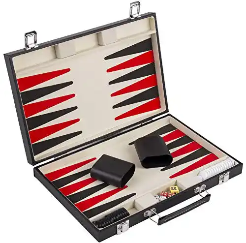 Backgammon-Koffer Engelhart – Schwarz-weiß-rotes Backgammon Set 36 cm