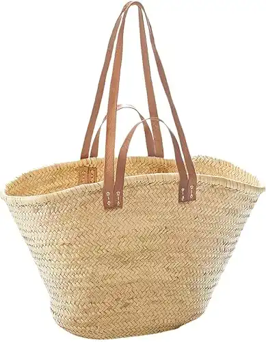Korbtaschen Kobolo Tasche aus Palmblatt mit Ledergriffen