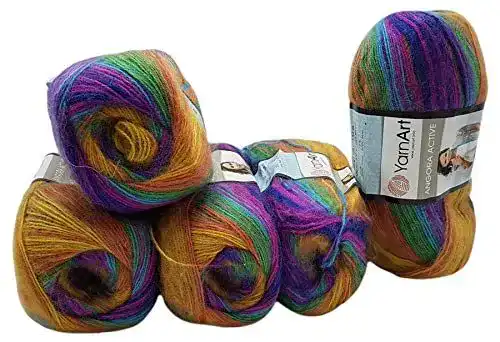 Mohair-Wolle YarnArt Angora Active 5 x 100 g mehrfarbig mit Farbverlauf
