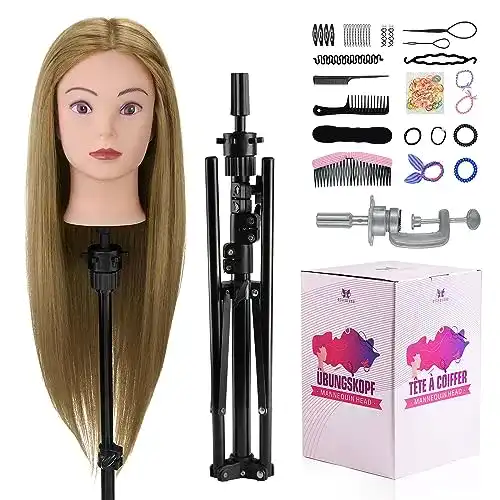 Übungskopf für Friseure mit Echthaar und Ständer