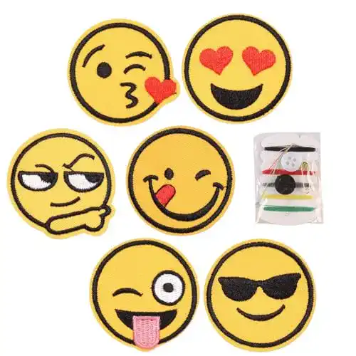 Bestickte Aufnäher Set mit 6 Smile Face Motiven zum Aufbügeln