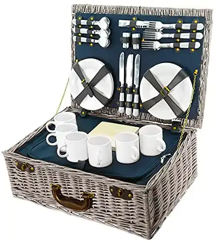 Picknickkorb für 4 bis 6 Personen mit Zubehör und Tragegriff