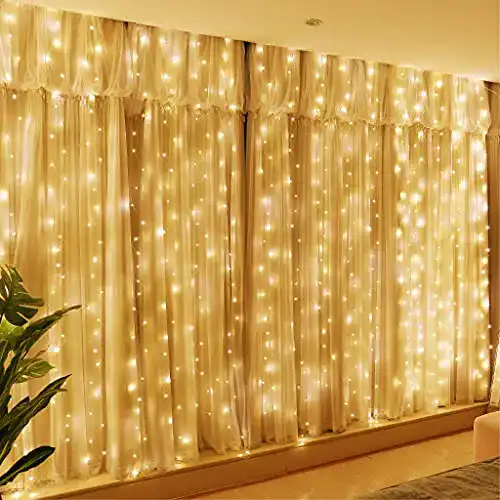 Lichtervorhang HXWEIYE 300 LEDs Warmweiß 3m x 3m