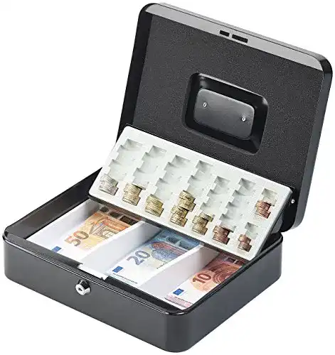 Geldkassette Xcase mit Schlüssel aus Stahl und Münzzählbrett