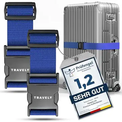 Koffergurt Travely Premium – Sicheres Gepäckband mit Namensschildern