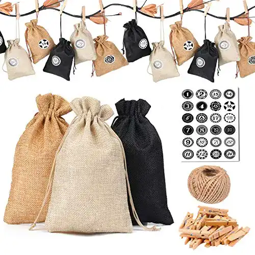 Jutesäcke KATELUO Set mit 24 Adventskalender Stoffbeuteln
