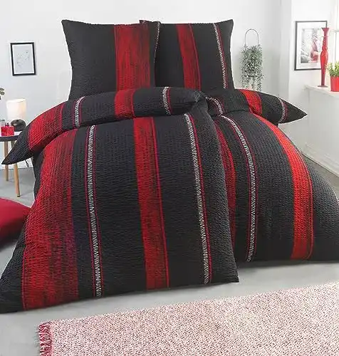 Seersucker Bettwäsche FELLANO 4-teilig Set 135×200 mit Kissenbezügen