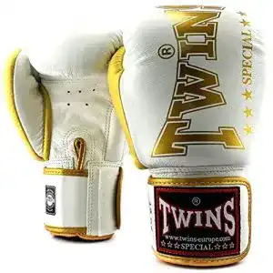 Twins Boxhandschuhe BGVL-8 aus Leder in Weiß-Gold, Größe 14 Oz