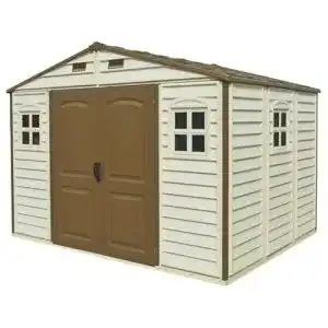 Gerätehaus aus Kunststoff Ezooza Woodside, PVC Gartenhaus 325 x 240 cm
