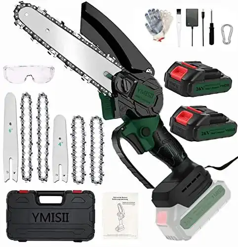 Mini Kettensäge YMISII mit Akku, 6 Zoll und 4 Zoll Schwertlängen