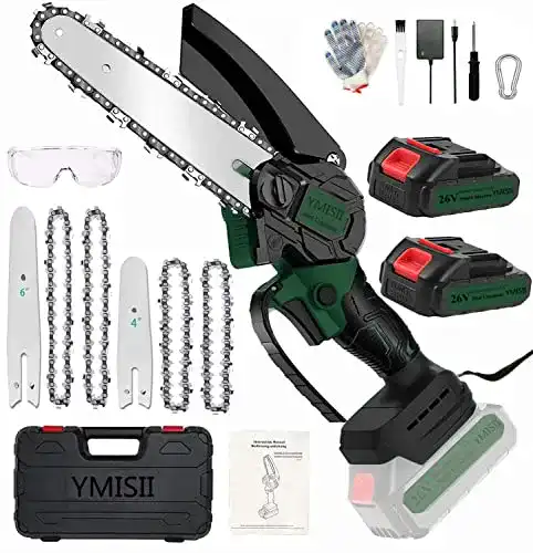 Mini Kettensäge YMISII mit Akku, 6 Zoll und 4 Zoll Schwertlängen