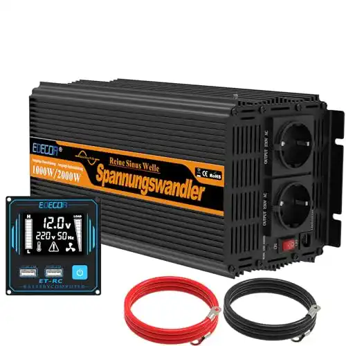 Wechselrichter 1000 W EDECOA 12V 230V Reiner Sinus für Wohnmobile