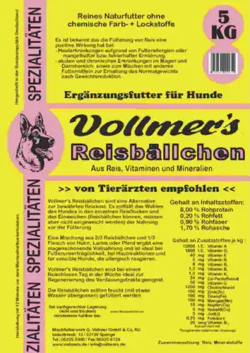 Vollmers Hundefutter Reisbällchen 5 kg für Hunde