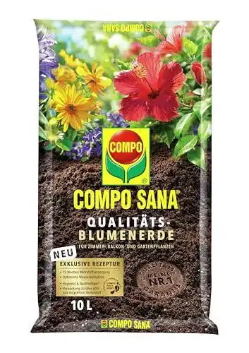 Compo Sana Blumenerde mit 12 Wochen Dünger für Zimmer- und Gartenpflanzen