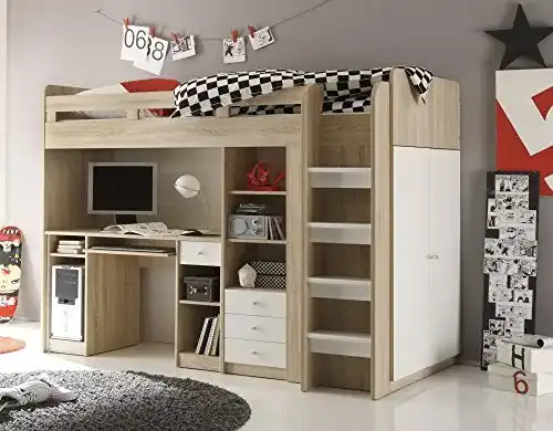 Hochbett Bega mit Kleiderschrank und Schreibtisch für Kinder