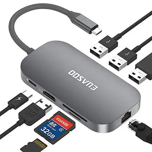 USB-C Hub EUASOO 9-Port Aluminium HDMI-Adapter für Laptop