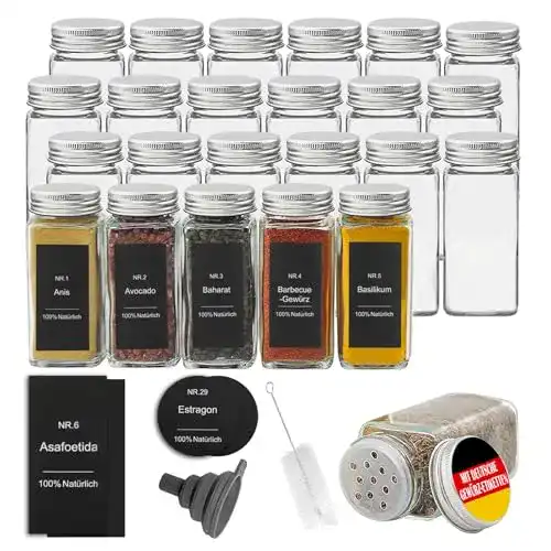 Gewürzgläser Withosent eckig 24er Set 120ml aus Glas