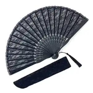 Fächer Eastern Wind aus schwarzer Spitze mit Geschenktüte