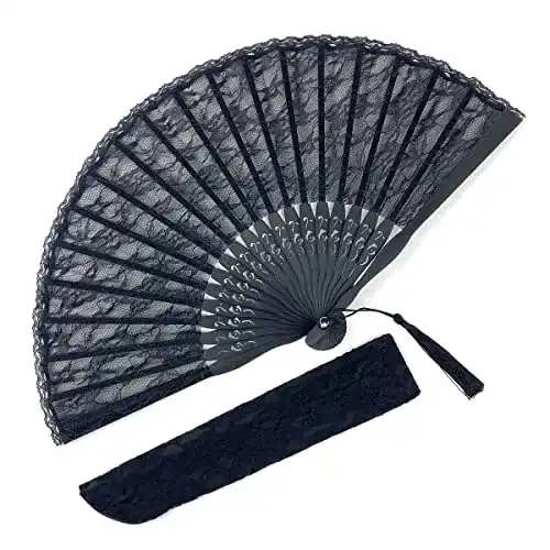 Fächer Eastern Wind aus schwarzer Spitze mit Geschenktüte