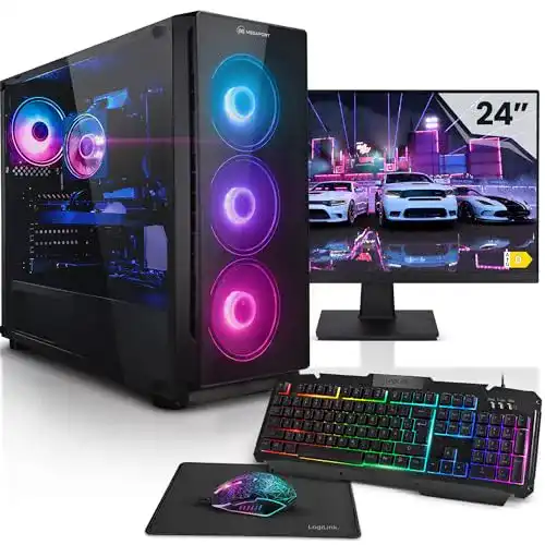 Gaming PC Set von Megaport mit AMD Ryzen 5 und Monitor