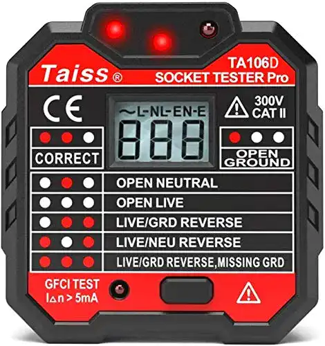 Steckdosentester Taiss mit LCD Spannungsanzeige und RCD-Funktion