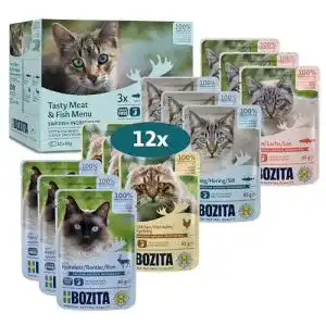 Katzenfutter Bozita Multibox Mixpack Lachs, Hering, viel Huhn