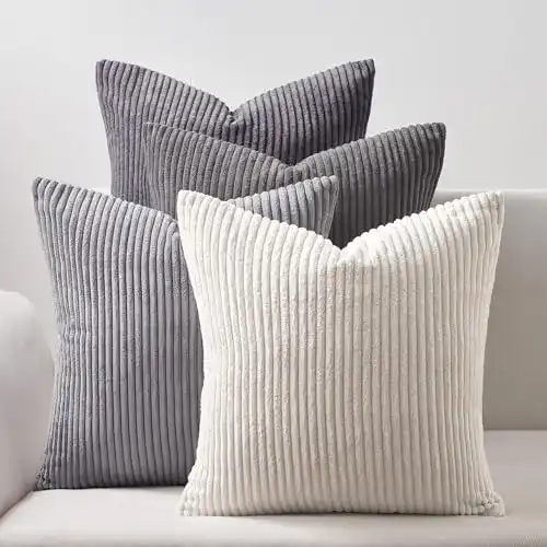 Topfinel Kissenbezug 50×50 cm grau im 4er Set aus Kordsamt