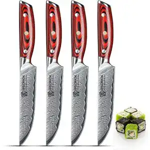 Damast-Steakmesser Set von WILDMOK, 4-teilig, 12cm, VG10 Stahl