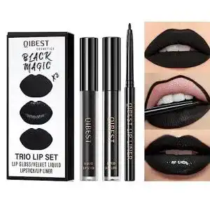 Schwarzes Lippenstift Set von Pakivs 3 Stück, matt und flüssig