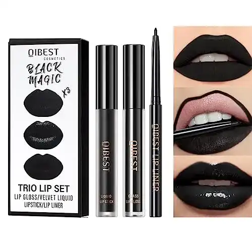 Schwarzes Lippenstift Set von Pakivs 3 Stück, matt und flüssig