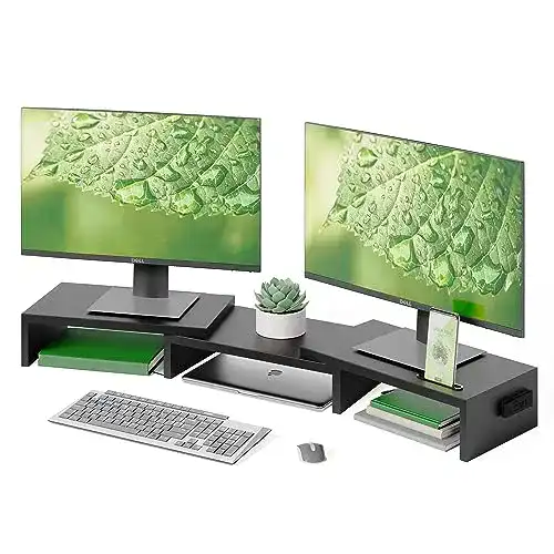 Monitorständer Bontec aus Holz mit Handyhalter für Dual Monitor