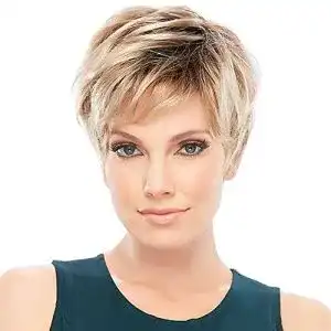 Echthaarperücke HAIRCUBE Charming mit kurzem blondem Haar und schwarzen Wurzeln