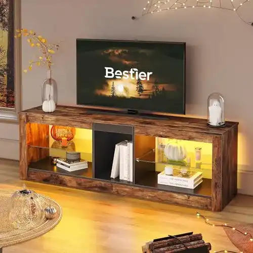 Bestier TV-Schrank für 65 Zoll und kleinere TVs, Lowboard 140 x 35 x 47 cm