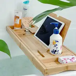 Badewannenablage Deep Calm aus verstellbarem Bambus