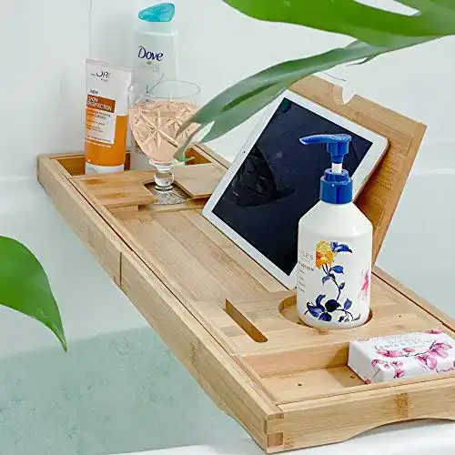 Badewannenablage Deep Calm aus verstellbarem Bambus