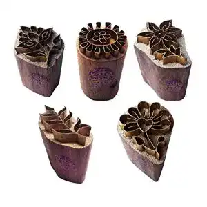 Motivstempel Royal Kraft Blumen aus Messing und Holz im Set von 5
