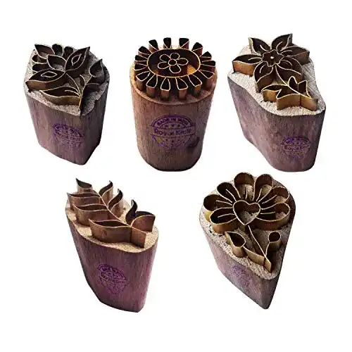 Motivstempel Royal Kraft Blumen aus Messing und Holz im Set von 5