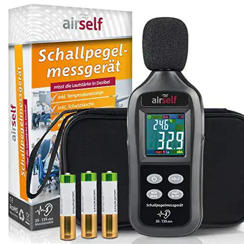 Schallpegelmessgerät digital mit buntem LC-Display und Zubehör
