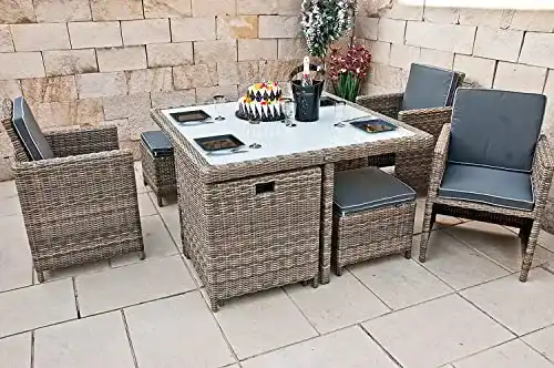 Gartenmöbel von Ragnarök PolyRattan – Essgruppe in Naturfarben