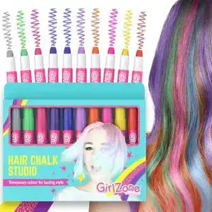 Haarkreide von Girlzone für Mädchen – Set mit 10 Haarfärbestiften