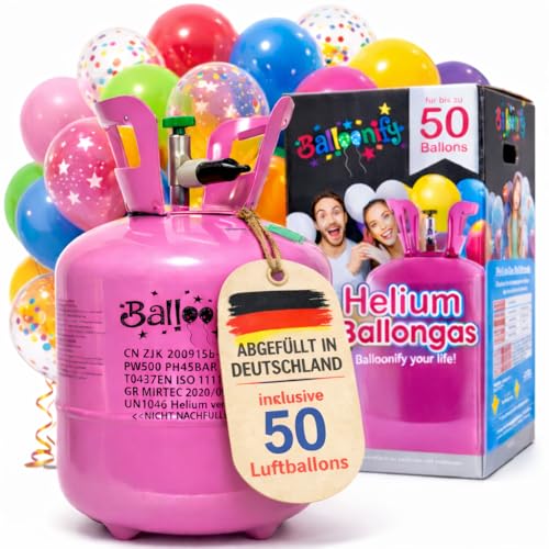 Heliumflasche Carpeta für bis zu 50 Luftballons mit 50 Ballons