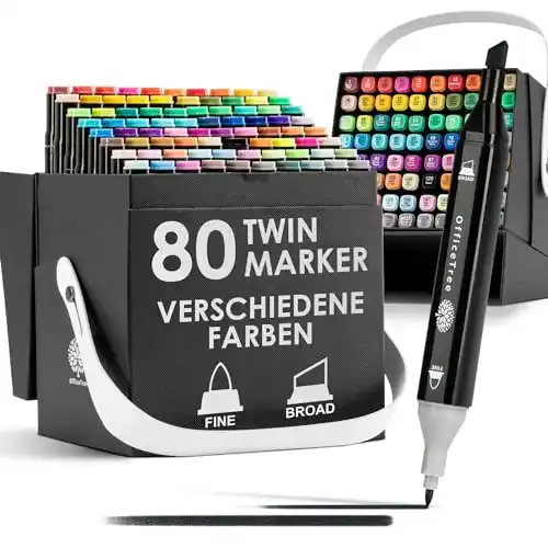 Alkoholmarker Set OfficeTree 80 Farben – Filzstifte für Zeichnen und Malen