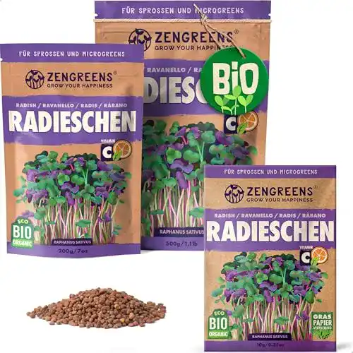 Bio Saatgut ZenGreens Radieschen Sprossen Samen in verschiedenen Größen